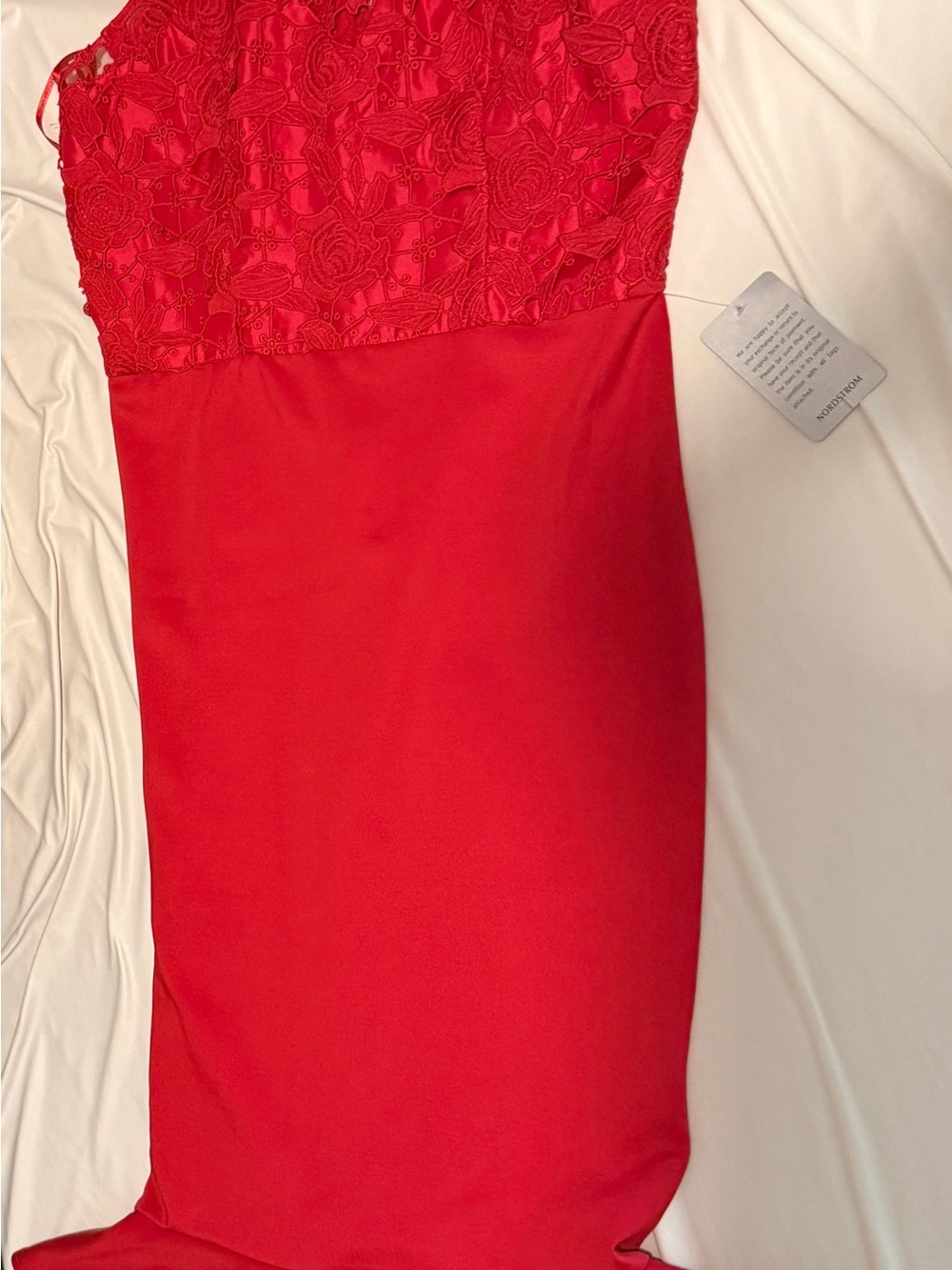 Elegant Red Lace Bodice Midi Dress